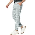 thumbnail image 5 of INSPIRE CHIC Men's Plaid Pants Casual Slim Fit Drawstring Check Trousers Gray White 28, 5 of 6