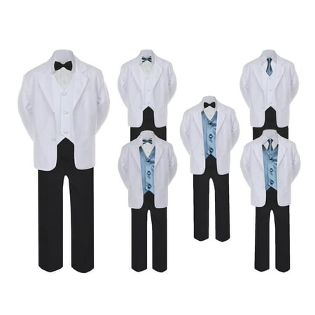 

5-7pc Formal Black White Suit Set Dark Gray Bow Necktie Vest Boy Baby Sm-20 Teen