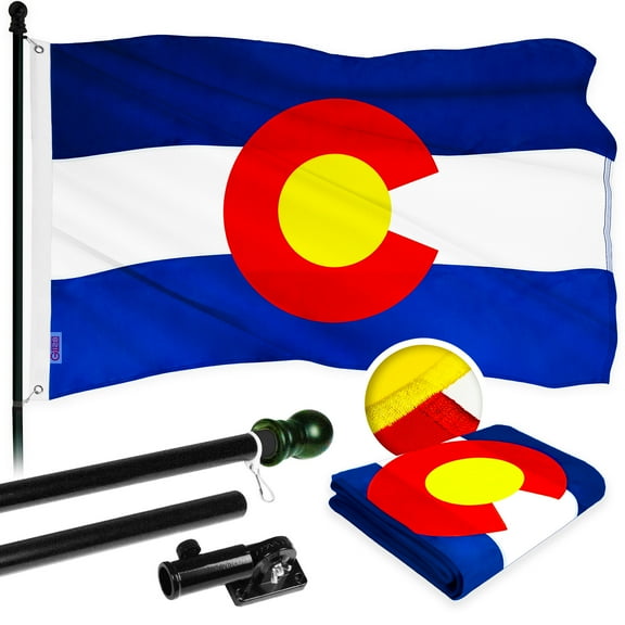 G128 - 6 Feet Tangle Free Spinning Flagpole (Black) Colorado Flag Brass Grommets Embroidered 3x5 ft (Flag Included) Aluminum Flag Pole