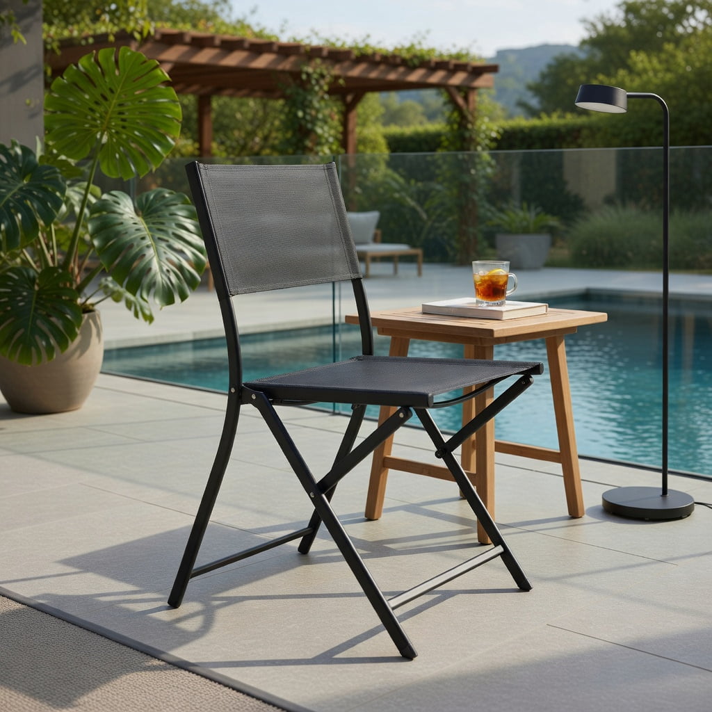 Hommoo 4-Pack Foldable Outdoor Patio Chairs, Steel Frame & Textilene, Lightweight Camping Chairs for Backyard, Beach, Picnic, and Party Seating, Black