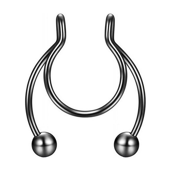 Yuehao Nose Jewelry, Nose Rings, 1 Pcs Nose Rings Hoop 18 Gauge Non Piercing Stainless Steel Clip On Fake Faux Septum Clicker Nose Hoop Ring Piercings Jewelry for Women Men (Black, One Size)