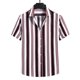 thumbnail image 3 of Playeras Camisas de un solo pecho de primavera y verano para hombre, camisas casuales de manga corta con estampado de rayas y solapa para la playa, camisas para vacaciones al libre (White, L), 3 of 4