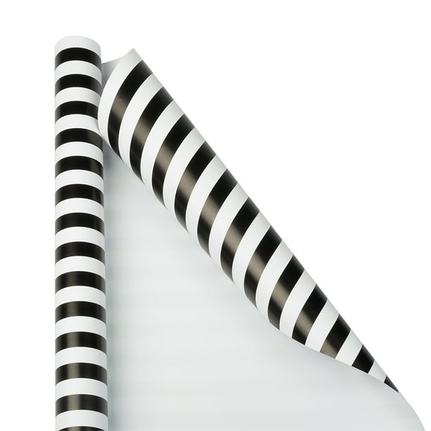 JAM Striped Gift Wrapping Paper, 25 Sq Ft, Black & White Stripes, 2/Pack