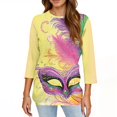 thumbnail image 4 of Womens Mardi Gras Top 3/4 Sleeve Carnival Shirt, Casual Crewneck Blouse for 2026 Carnival Party Outfit, 4 of 5