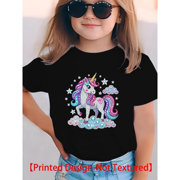 item picture printed design not textured summer fashion girls short sleeve t shirt unicorn element cartoon pattern and versatile top ny dx8760