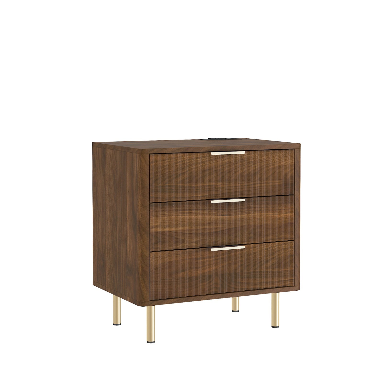 Hommoo 3 Drawer Nightstand with Charging Station & Nightlight, Modern Storage Cabinet Bedside Table for Bedroom, Brown