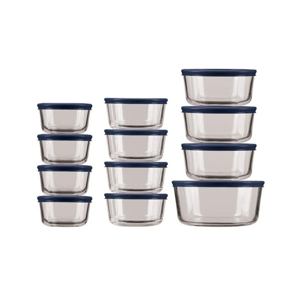 Ensemble de 24 pièces - contenants pour conservation d’aliments en verre ronds avec couvercles marine Anchor Hocking