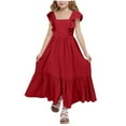 thumbnail image 3 of Milgrthf Girls Dresses Kids Summer Boho Ruffle Sleeve A-Line Swing Tiered Maxi Dress 6-15 Years Red, 3 of 9