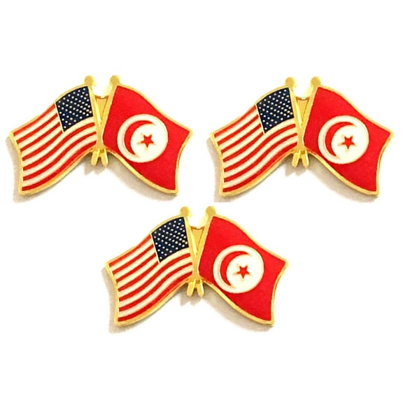 Tunisia & US Crossed Flag Lapel Pins, Pack of 3