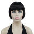 thumbnail image 1 of Lydell 6" Straight Short Bob Hair Flat Bangs Cute Central Dot Skin Top Heat Resistant Synthetic Wigs, Dark Brown, 1 of 8