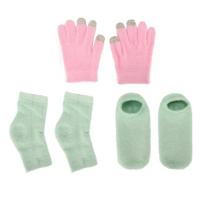 Calcetines revitalizantes sin dedos en gel, reutilizables, aptos para pantallas táctiles, color rosa y verde, para hidratar y curar la piel seca