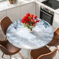 thumbnail image 2 of Blue Eucalyptus Fitted Tablecloth with Elastic Edged, Round Table Cloth for Dining Table, Christmas Leaves Poinsettia Farmhouse Wooden Waterproof Oil Proof Table Cover for Indoor Outdoor 36"-44", 2 of 9