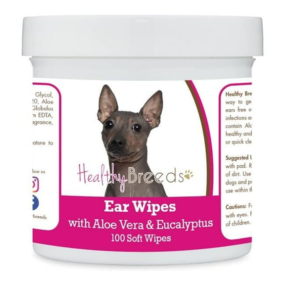 Healthy Breeds 192959822861 American-Hairless-Terrier Ear Cleaning Wipes with Aloe & Eucalyptus for Dogs - 100 Count