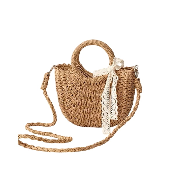 Bolso de paja para mujer, bolso de playa tejido de ratán hecho con H, bolso de mimbre para viajes y vacaciones de verano en la playa.