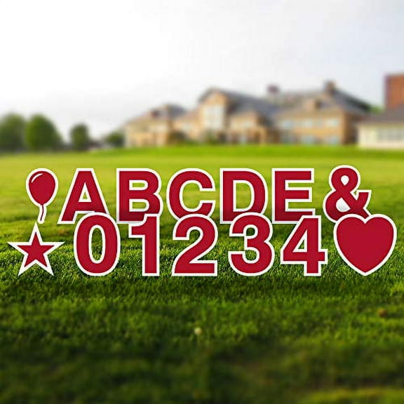 Vispronet Alphabet Yard Letter Sign Set – Includes Letters, Numbers, and Special Characters – 84pcs Total – Includes Multiples of Common Characters – Weather-Resistant Corrugated Plastic (Dark Red)