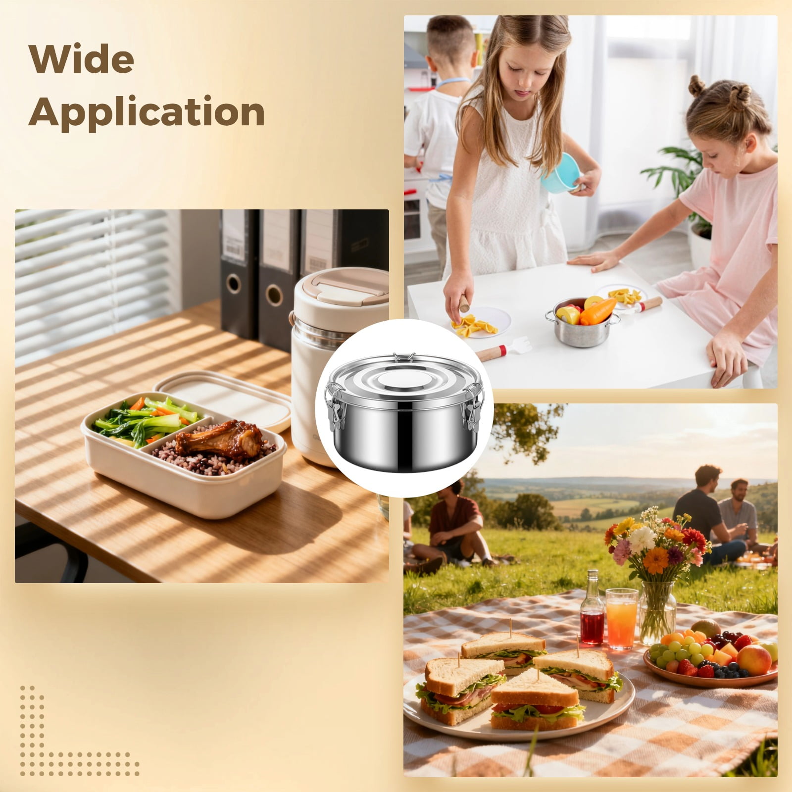 4 PCS Stainless Steel Bento Box, 22 oz Leakproof Food Containers with Locking Clips & Silicone Seal, Reusable Metal Food Storage Box for Work Picnic Travel