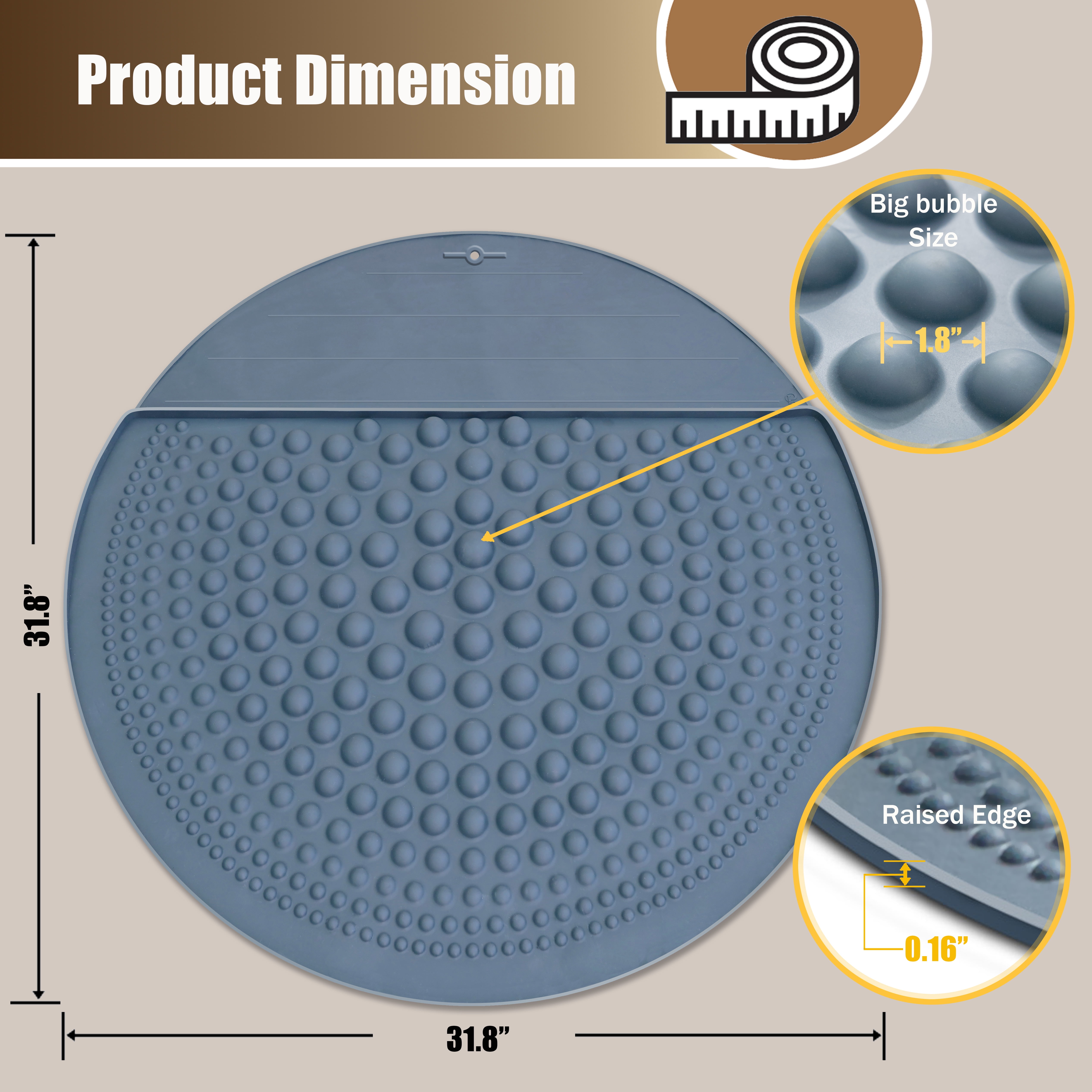 Petpals Air Bubble Cat Paw Scrub Litter Mat,32" Round Cat Litter Trapping Mat, for Double Litter Boxes, Grey