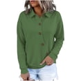 thumbnail image 4 of Hurxie Women's Solid Color Sports Casual Loose Button Lapel Hoodless Sweatshirt Top Green,L, 4 of 7