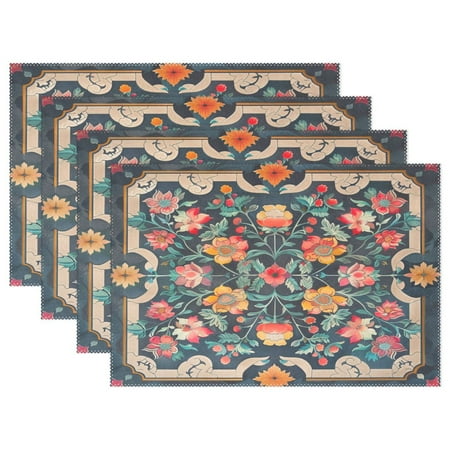 

Ryvnso Placemats Set of 4 Moroccan Floral Dining Mats Heat-Resistant Non-Slip Washable Table Mat