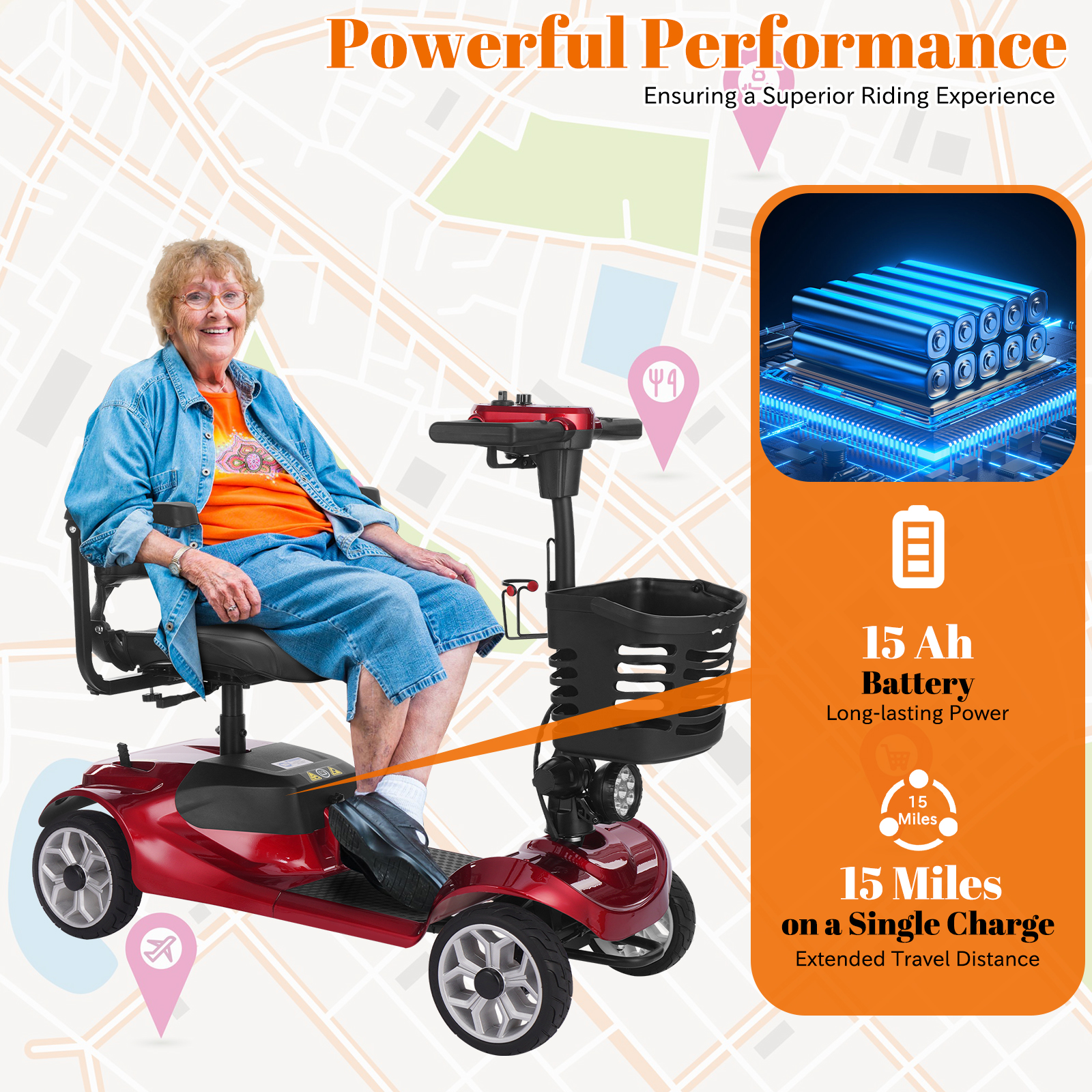 4 Wheel Mobility Scooter for Seniors&Adults,15 Miles Foldable Electric Mobility Scooter,350W Powered Electric Wheelchair Device for Adults 300 lbs,LED Lights,Basket,Compact Mobile for Travel