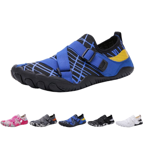 lnmuld Men Women Barefoot Shoes, Breathable Mesh Strap-On Shoes for Water Yoga Fitness Hiking Color:Blue,Size:8.5