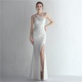 thumbnail image 1 of Vestido de satén ajustado de un solo hombro, largo, adelgazante, con cola de pez, para cenas de celebridades, para exhibiciones de modelos de autos de bodas, 1 of 6