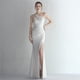 thumbnail image 1 of Vestido de satén ajustado de un solo hombro, largo, adelgazante, con cola de pez, para cenas de celebridades, para exhibiciones de modelos de autos de bodas, 1 of 6