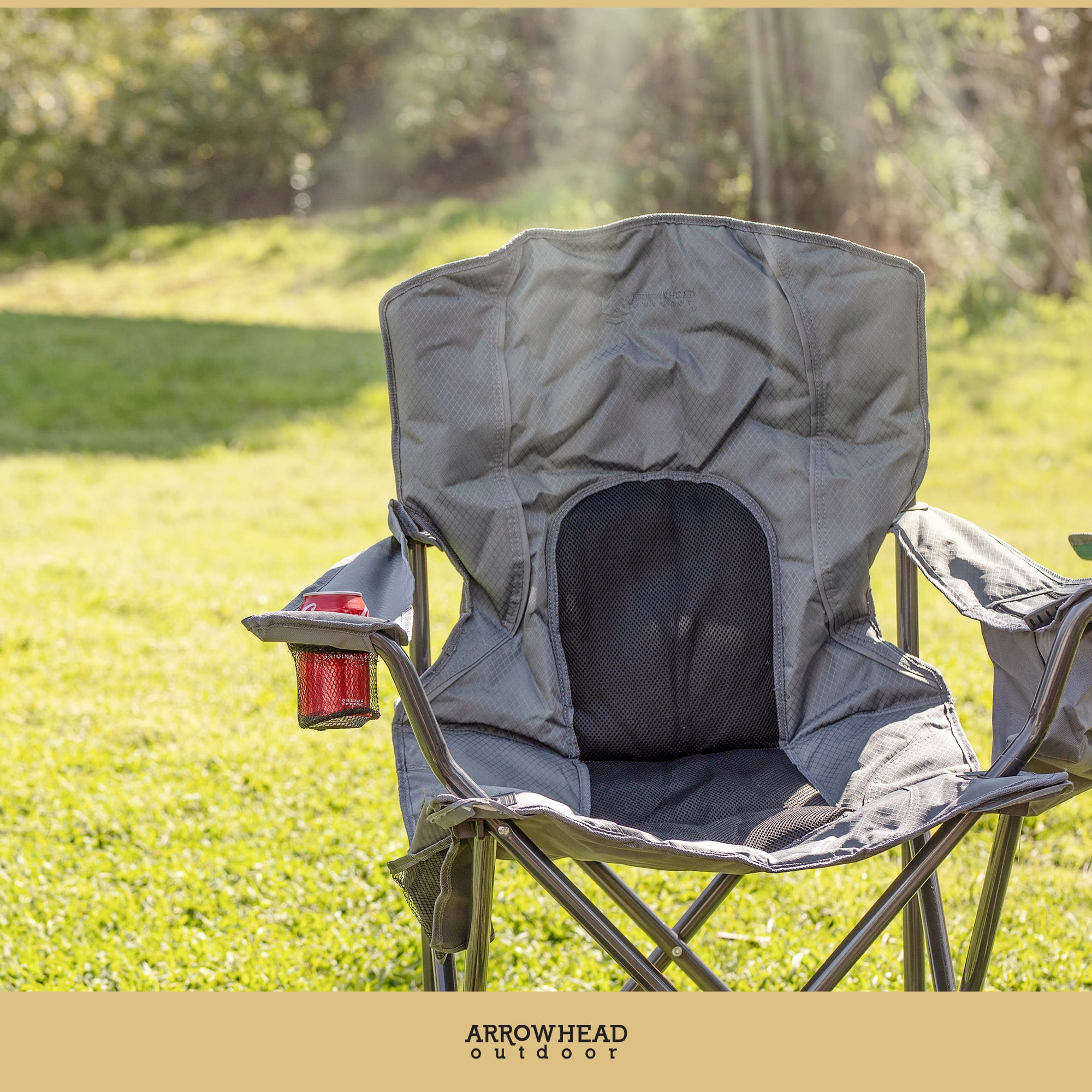 ARROWHEAD OUTDOOR Portable Folding Camping Quad Chair w 4 Can Cooler Cup Holder Heavy Duty Carrying Bag w Easy Carry Shoulder Strap Walmart