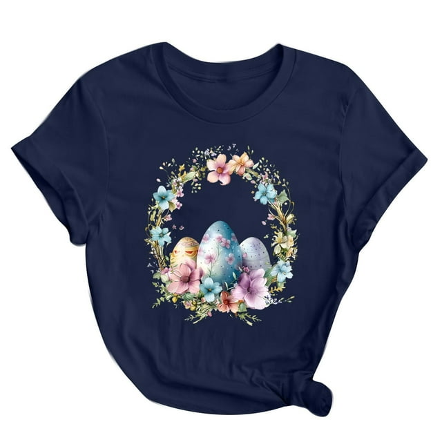 Chandail à Manches Courtes Col Rond pour Femmes, Haut Décontracté Imprimé avec Mélange Polyester-Spandex, Léger et Extensible, Lavage à la Main Froid