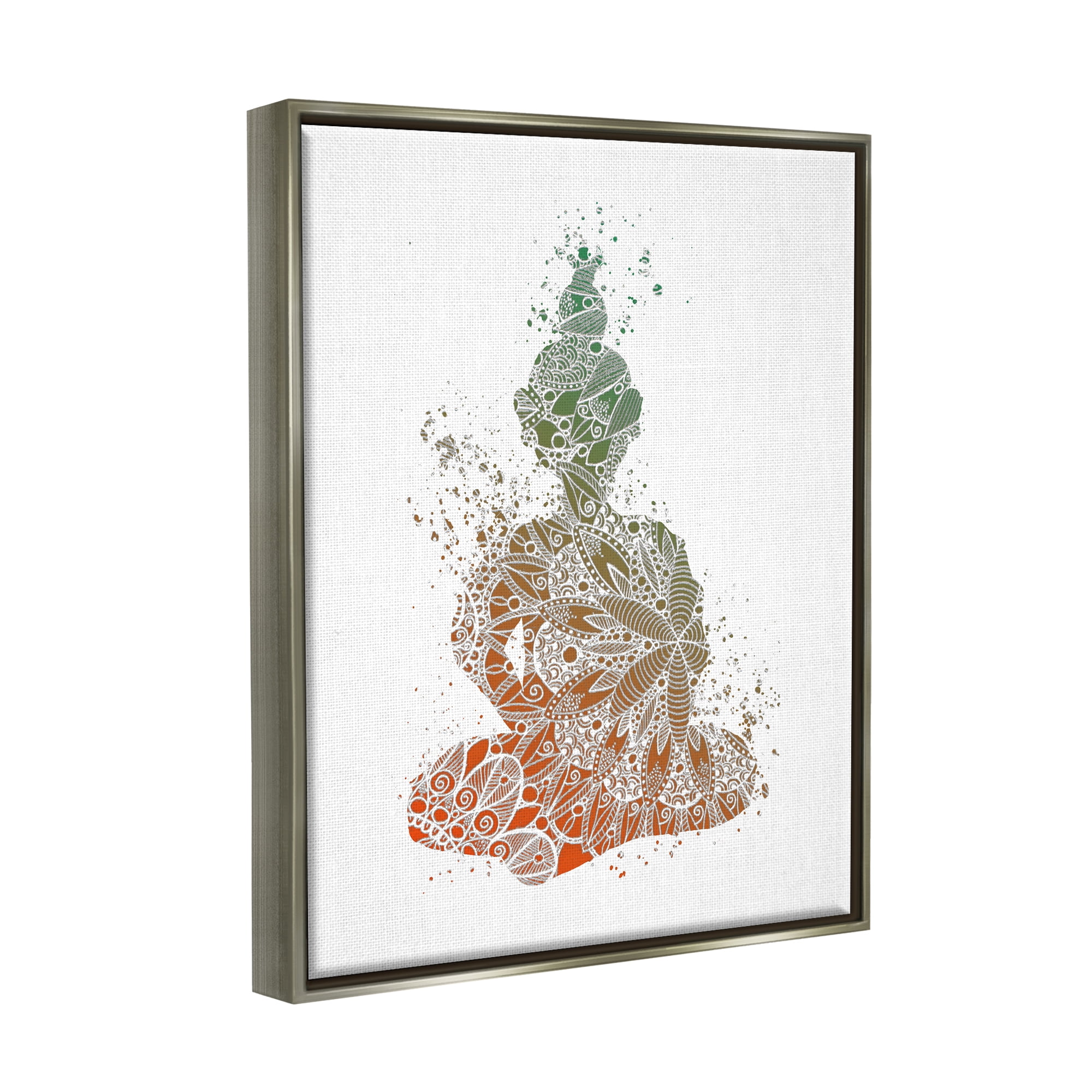 Stupell Industries Modern Floral Buddha Abstract Painting Gray Floater Framed Art Print Wall Art, 17 x 21