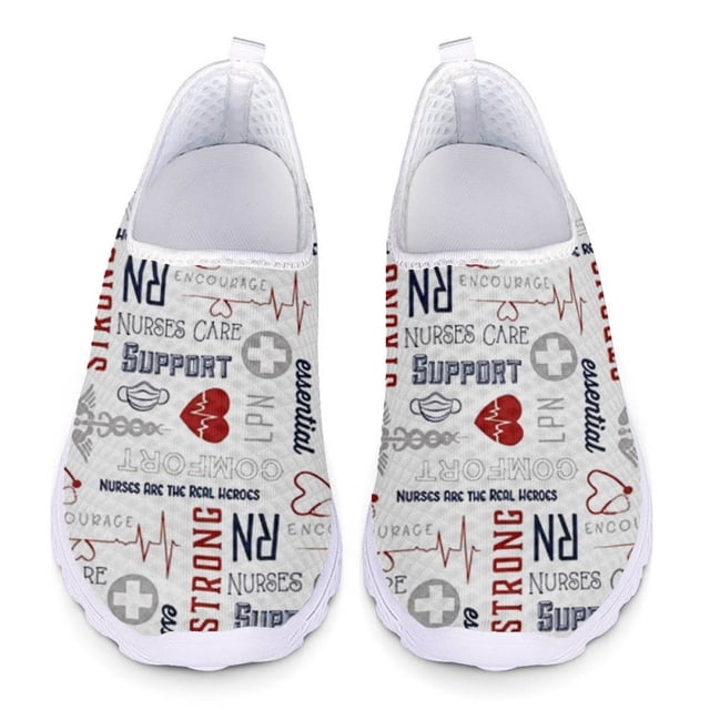 Zapatillas ligeras de verano para mujer, mocasines planos con estampado de latidos del corazón para enfermera, zapatos de malla transpirables antideslizantes, calzado femenino