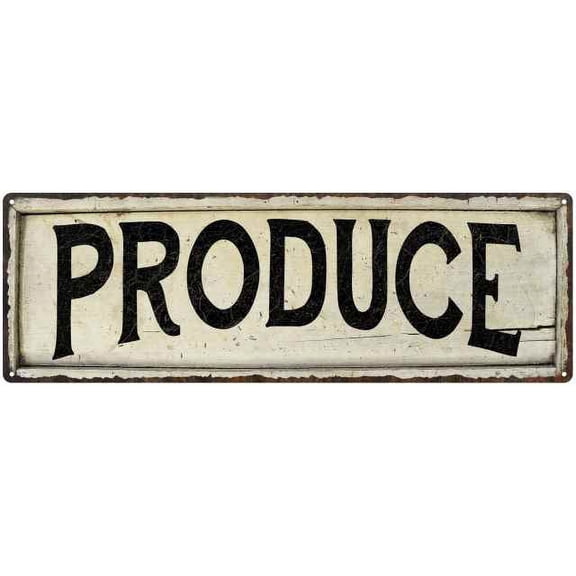 PRODUCE Farmhouse Style Wood Look Sign Gift 6x18 Metal Decor 206180028251