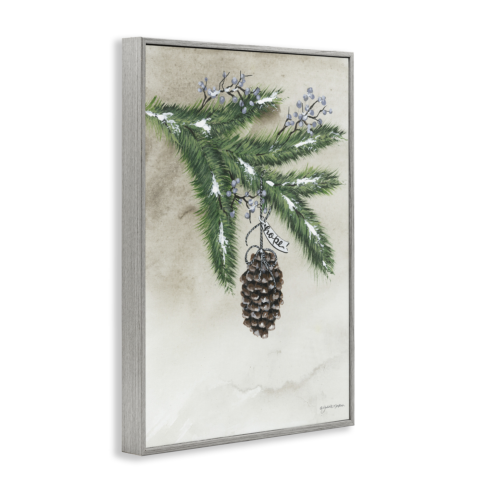 Stupell Industries Dangling Rustic Pine Cone Botanical & Floral Painting Gray Framed Art Print Wall Art, 20 x 30