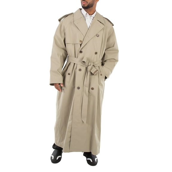 Balenciaga Men's Military Beige Belted Maxi Trench Coat, Size XX-Small