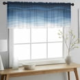 thumbnail image 2 of Navy Blue Ombre Valance Curtains for Kitchen/Living Room/Bathroom/Bedroom Window, Rod Pocket Small Topper Half Short Window Curtains Voile Sheer Scarf, Modern Moire Wave Gradient 60"x18", 2 of 8