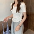 thumbnail image 5 of Mittory Women's Notch V Neck Tee Shirts Summer Short Sleeve Trendy Tops Slim Fit Side Drawstring T-hirts Basic Tunics, 5 of 5