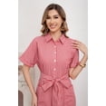 thumbnail image 6 of utcoco Women's 2026 Summer Casual Striped Button Down Maxi Dress Tie Waist Short Sleeve Shirt Dress with Pockets, 6 of 6