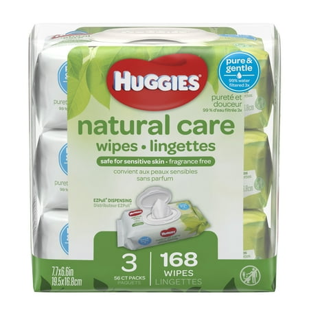 HUGGIES Natural Care Baby Wipes, Unscented, 3 packs of 56, 168 (Best Wipes For Newborns)
