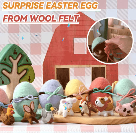 Easter Felt Egg with Hidden Surprise Inside - Handmade Wool Felt Egg Opens to Reveal Miniature Animal, Pastel Spring Decor for Holiday Table & Basket