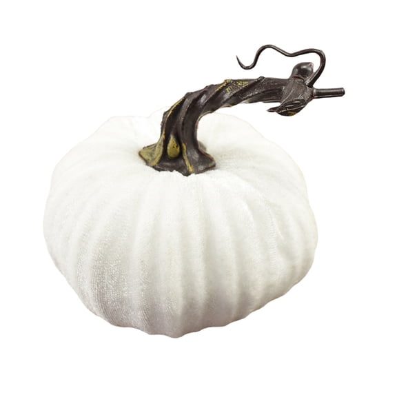 Hvmvliv Simulated Pumpkin Decoration,Halloween Thanksgiving 4.72in Faux Velvet Fabric Pumpkin Decor Cabinet Display,Versatile Centerpiece for Home,Table,Party White