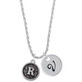 thumbnail image 1 of Delight Jewelry Silvertone Antiqued Round Seal - Initial - R - Silvertone Script Initial Disc - V - Charm Necklace, 20"+3", 1 of 4
