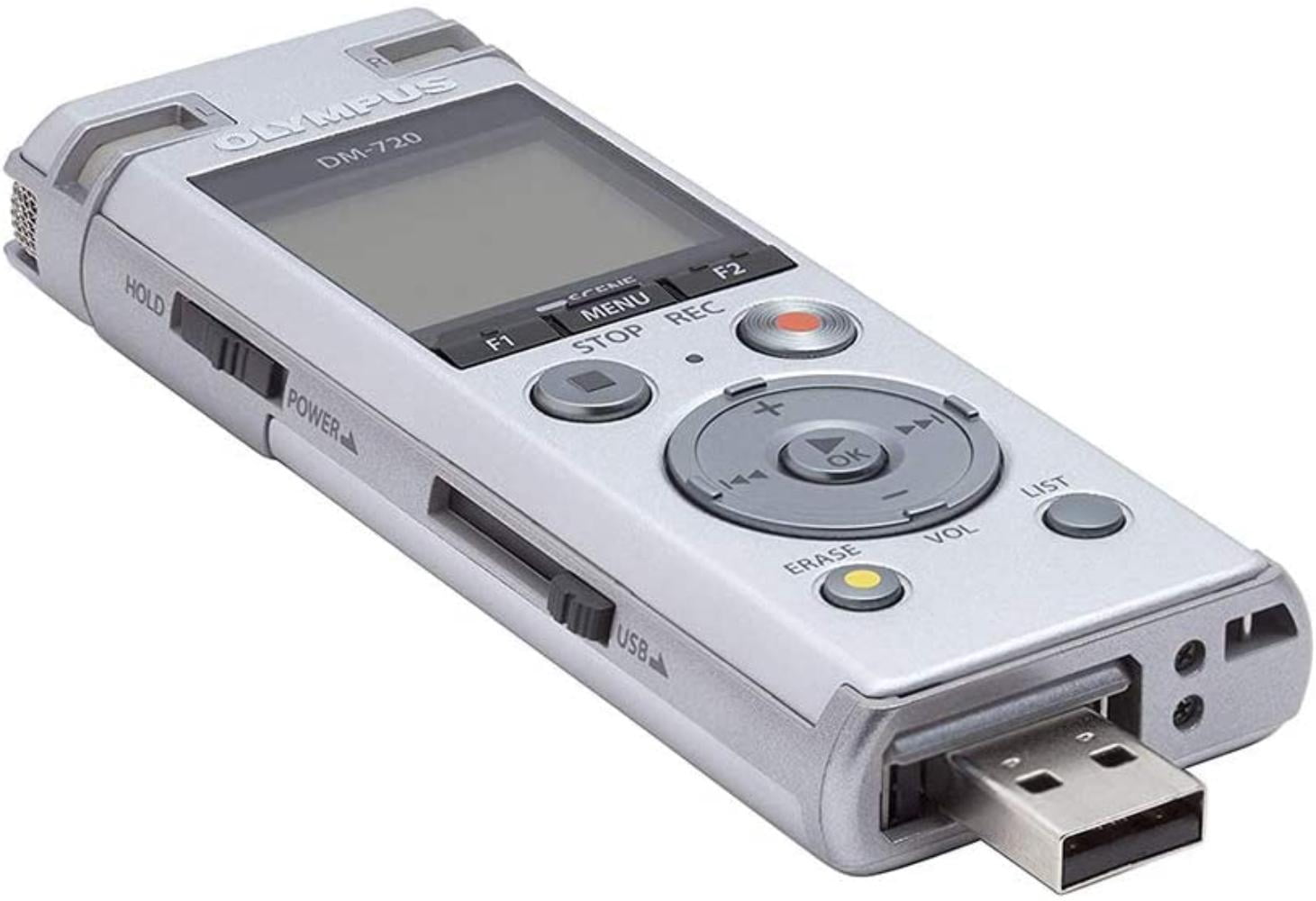 Olympus Voice Recorder DM-720 with 4GB, Micro SD Slot, USB Charging, Direction PC Connection, Transcription Mode, Silver, 4GB built in memory (985 hours) By Visit the Olympus Store