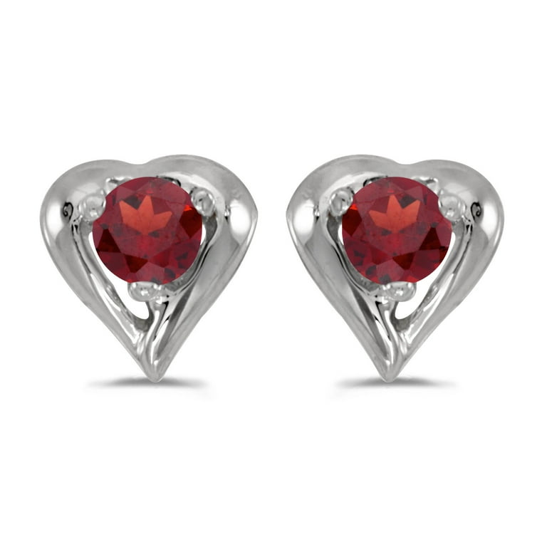 14k White Gold Diamond & Genuine Garnet Heart Stud Earrings 14k White Gold Diamond & Genuine Garnet Heart Stud Earrings