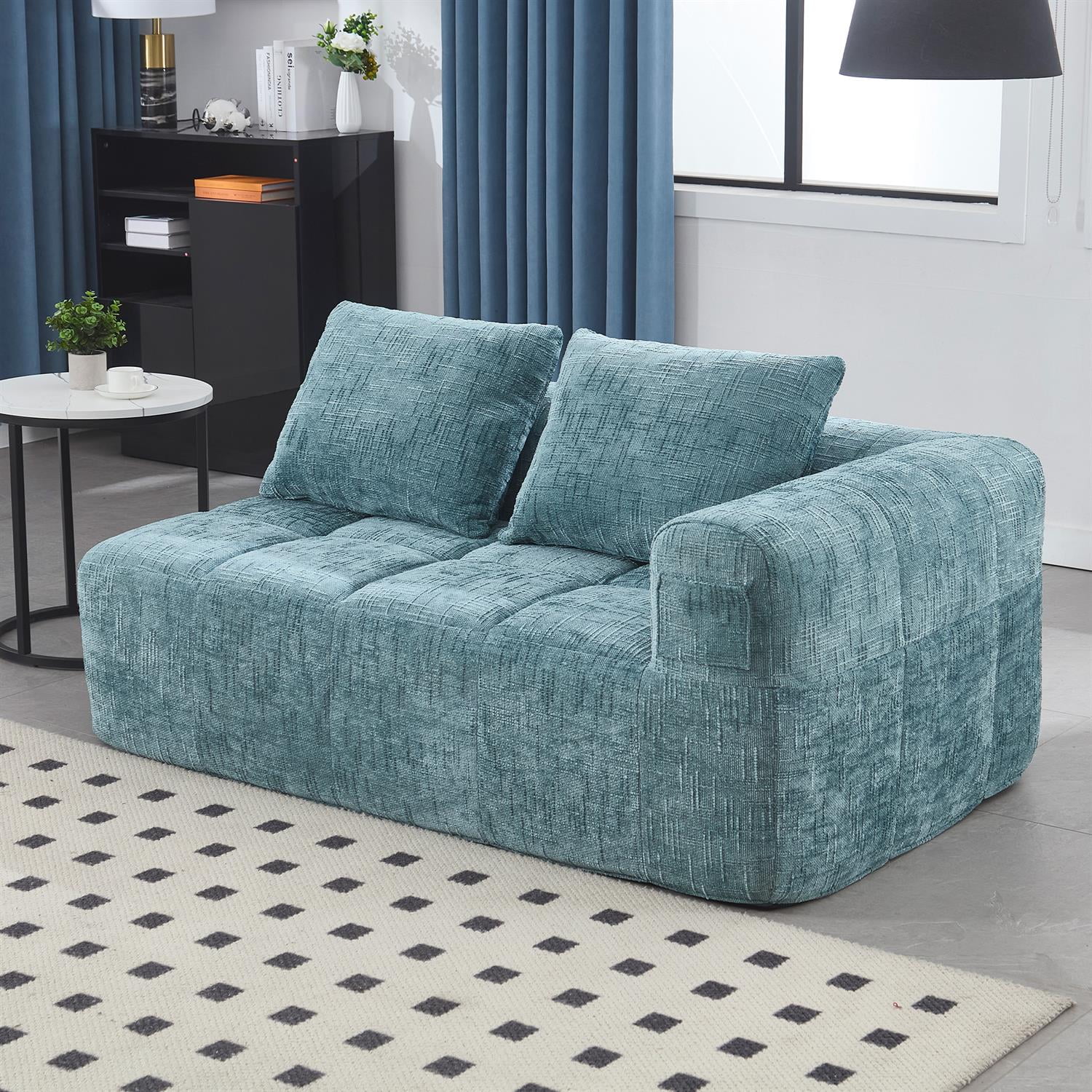 Demi Bonn 62" Plush Chenille Loveseat Sofa, Modular Sleeper for Living Room, Bedroom, Apartment Lounge, Stylish & Comfortable Couch, Blue