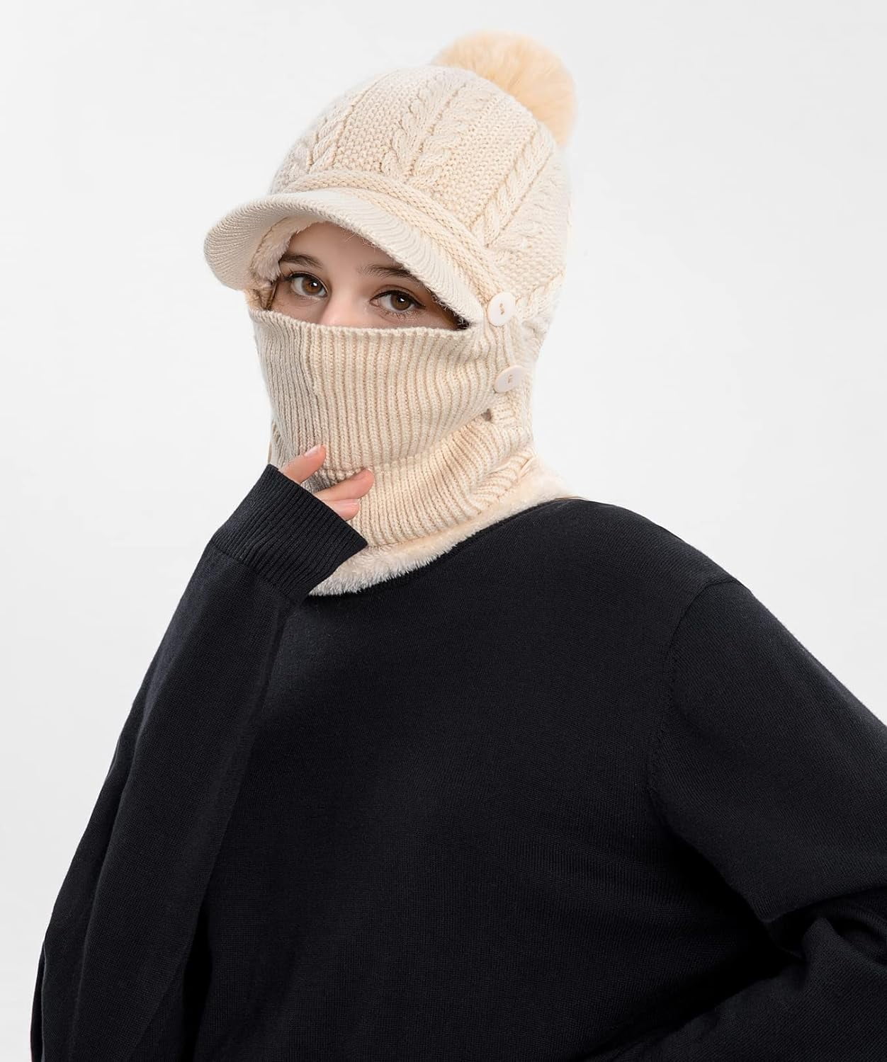 Zhengup Women Winter One Piece Beanie Hat Slouchy Fleece Balaclavas Face Mask Neck Scarf Set Earmuff Ski Snow Knit Hats