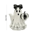 thumbnail image 3 of Halloween Cute Ghost, White Resin Ghost Figurine with Black Sequin Bow & Sparkly Pumpkin, Spooky But Cute Desktop Ornament for Halloween Party Decor, Shelf & Mantel Display, 3 of 5