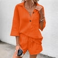 thumbnail image 6 of WAYUTE Womens Sets 2 Piece Outfits Casual Solid Color Blend Short Sleeve Lapel Shirt and Shorts Loungewear Sets Matching Clothing, 6 of 7