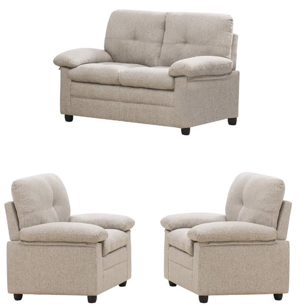 3 Piece Living Room Set with Loveseat and 2 Armchairs in Beige ...