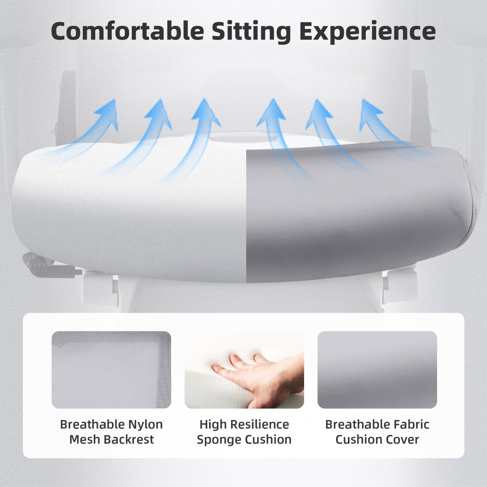 Hforesty Grey Foldable Office Chair with Footrest – Ergonomic Mesh Computer Chair, Lumbar Support, Swivel Tilt, 300lbs