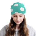thumbnail image 2 of Xecao Teal Turquoise And White Polka Dot Print Beanie Knitted Hat for Men Women, Winter Fashion Knit Cuffed Caps Unisex, 2 of 7
